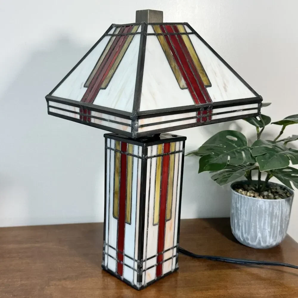 Mission Style Stained Glass Table Lamp Prairie Arts & Crafts Frank Lloyd Wright
